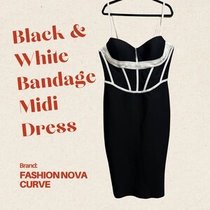 Fashion Nova Monochrome Bandage Midi Dress